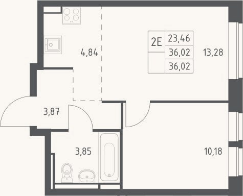Планировка: 2-к, 36 м²