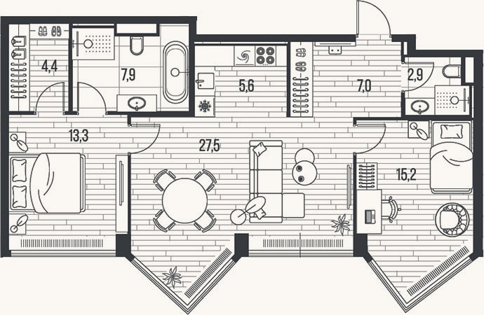 Планировка: 3-к, 83,8 м²