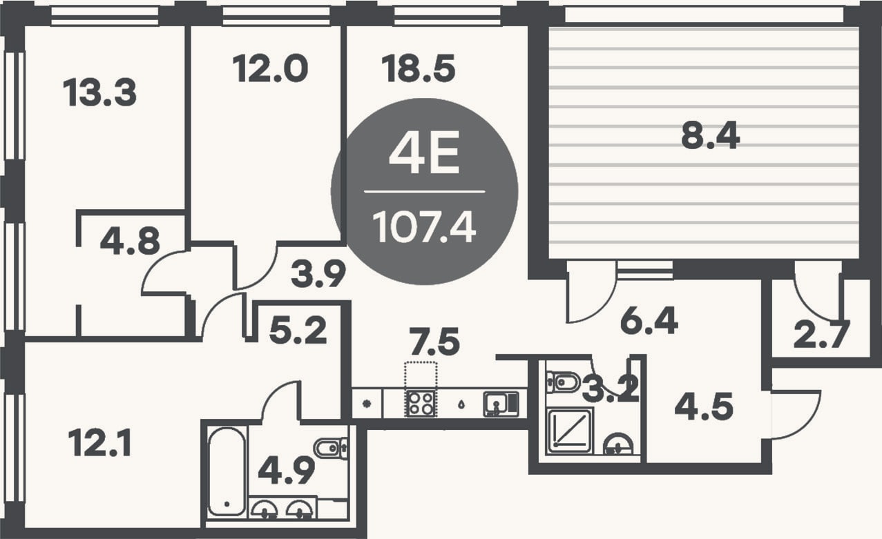 Планировка: 4+ к, 99 м²