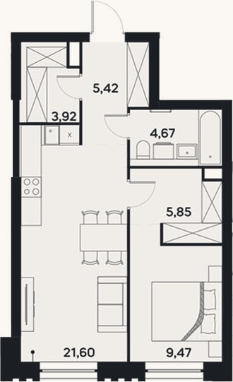 Планировка: 2-к, 50,9 м²
