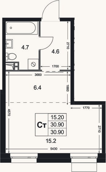Планировка: Студия, 30,9 м²