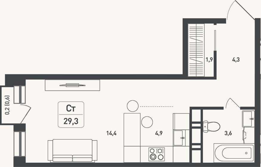 Планировка: Студия, 29,1 м²