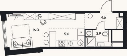 Планировка: Студия, 29,5 м²