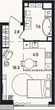 Планировка: Студия, 35,2 м²