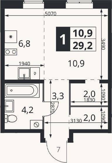 Планировка: Студия, 29,2 м²