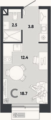 Планировка: Студия, 18,7 м²