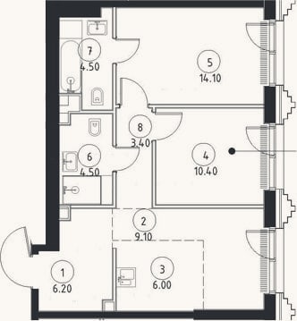 Планировка: 3-к, 58,2 м²