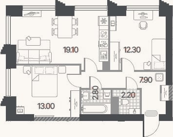 Планировка: 3-к, 57,3 м²
