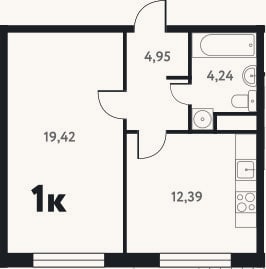 Планировка: 1-к, 41,1 м²