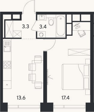 Планировка: 1-к, 37,7 м²