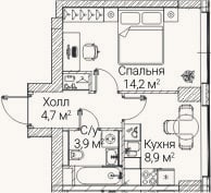 Планировка: 1-к, 31,7 м²