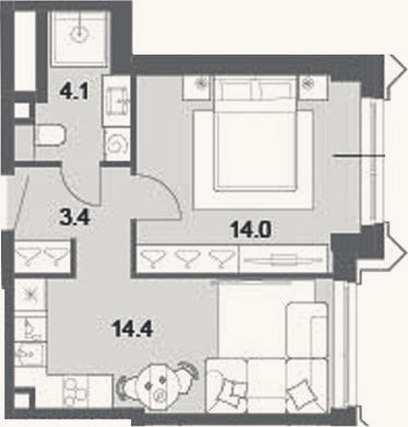 Планировка: 2-к, 35,9 м²