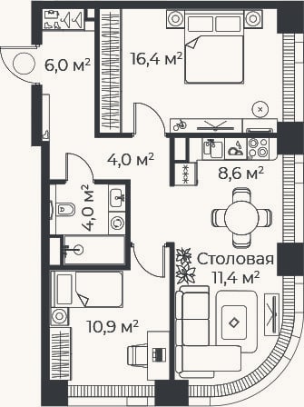 Планировка: 3-к, 61,3 м²
