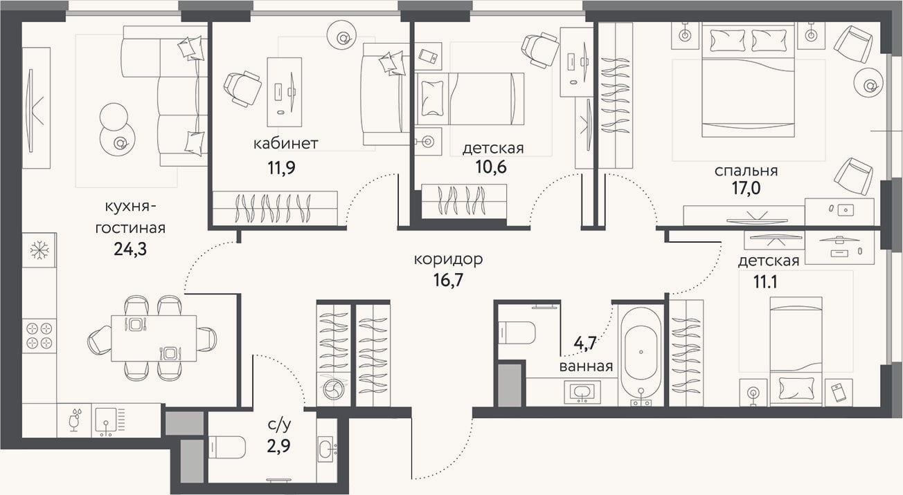Планировка: 4+ к, 99,2 м²