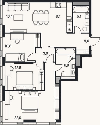 Планировка: 4+ к, 93,8 м²