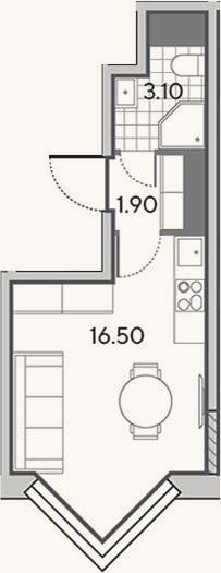 Планировка: Студия, 21,5 м²