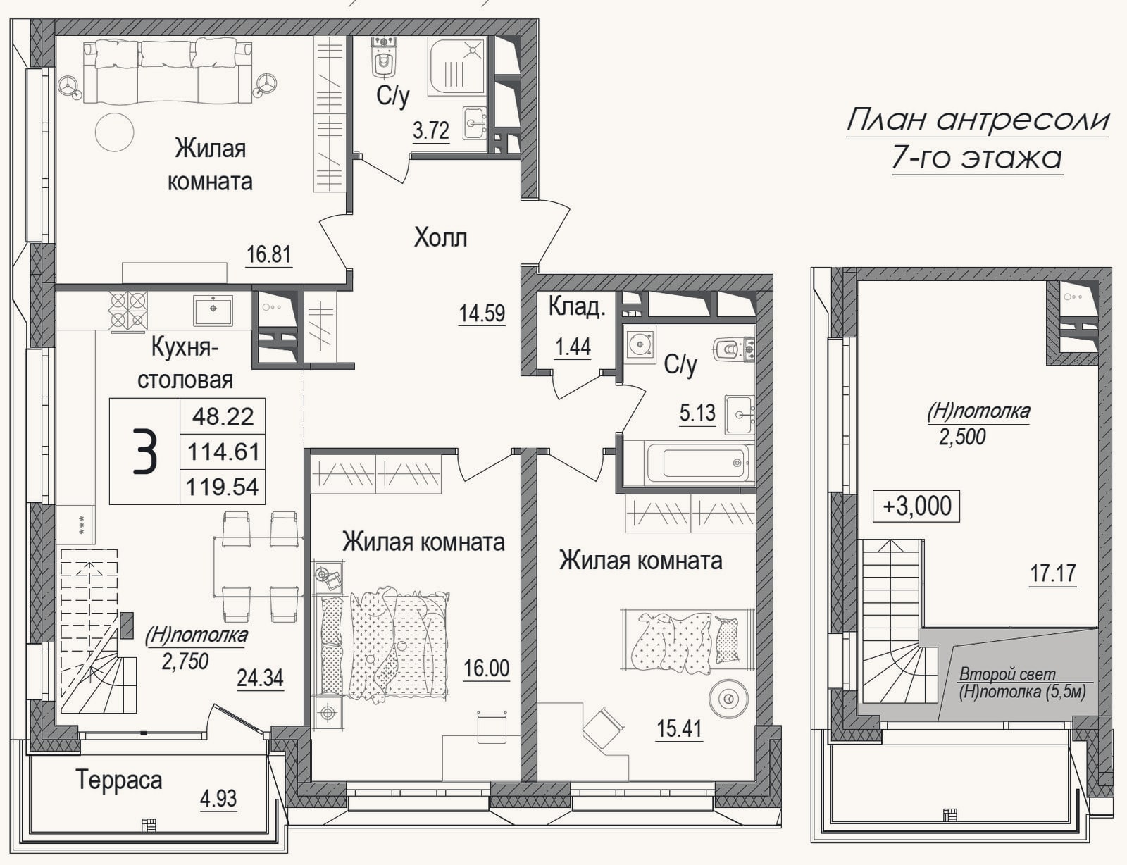 Планировка: 3-к, 110,9 м²