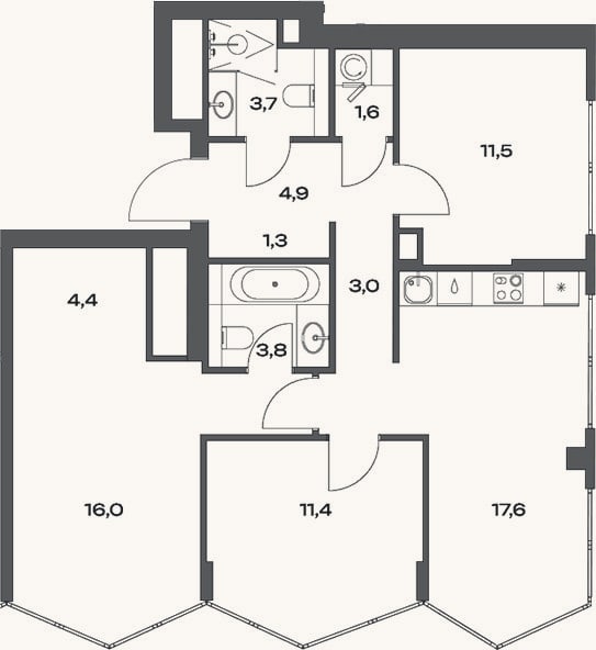 Планировка: 4+ к, 80,5 м²