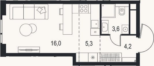 Планировка: Студия, 29,1 м²