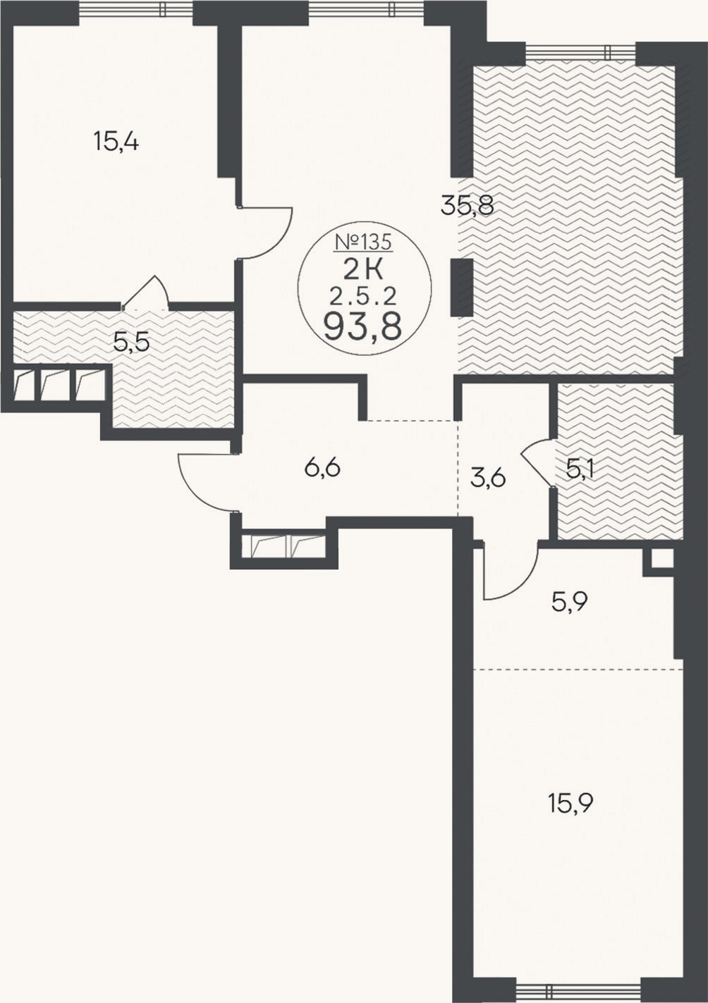 Планировка: 3-к, 93,8 м²
