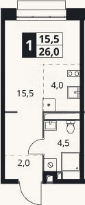 Планировка: Студия, 26 м²