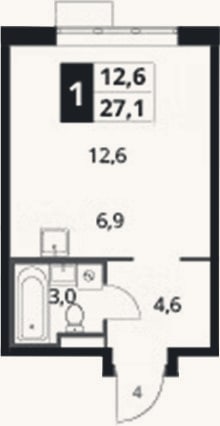 Планировка: Студия, 27,1 м²