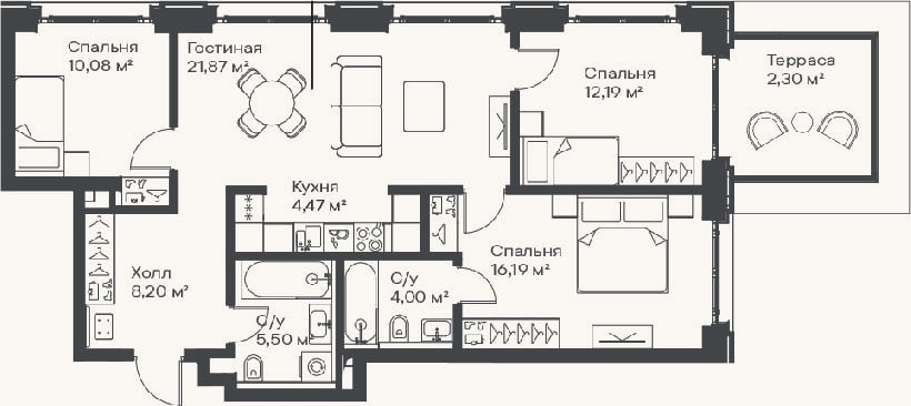 Планировка: 4+ к, 82,5 м²