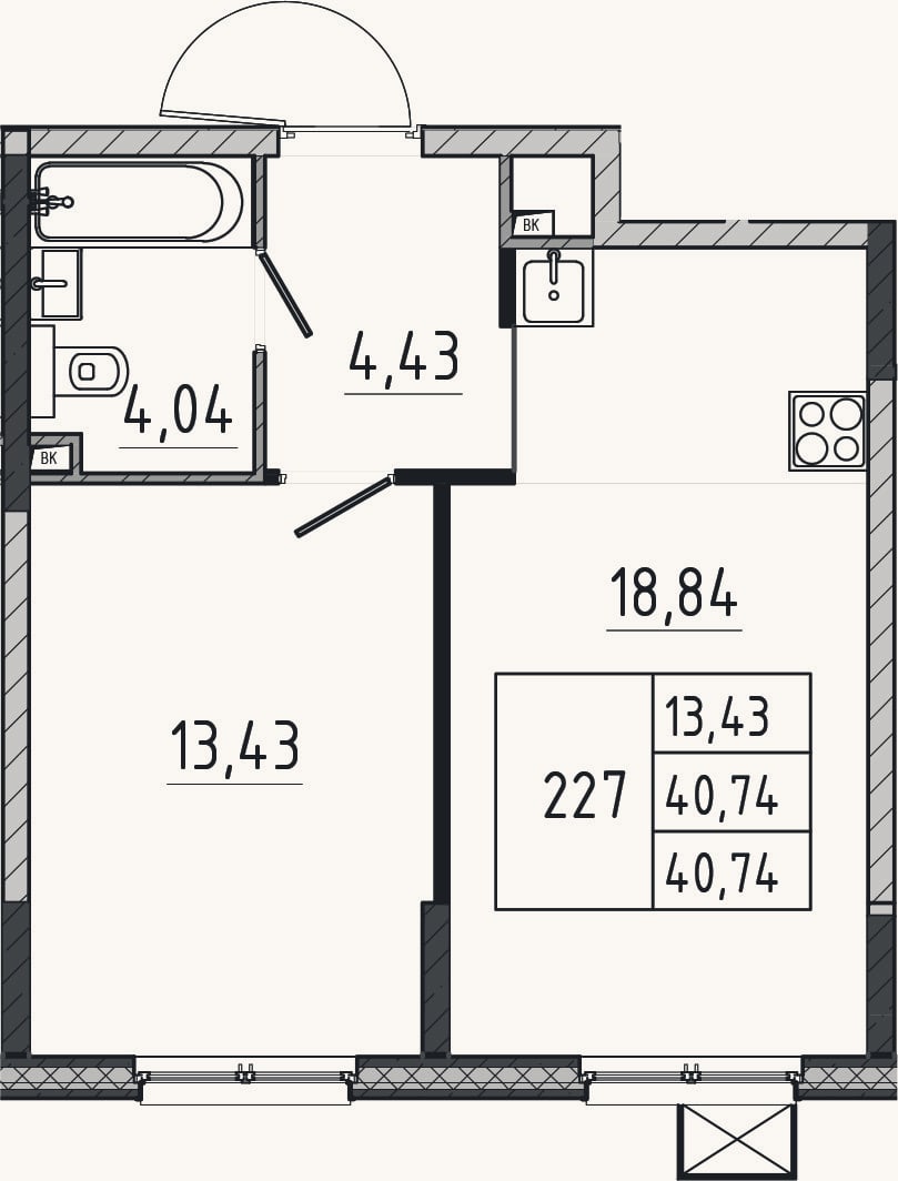 Планировка: 2-к, 40,7 м²