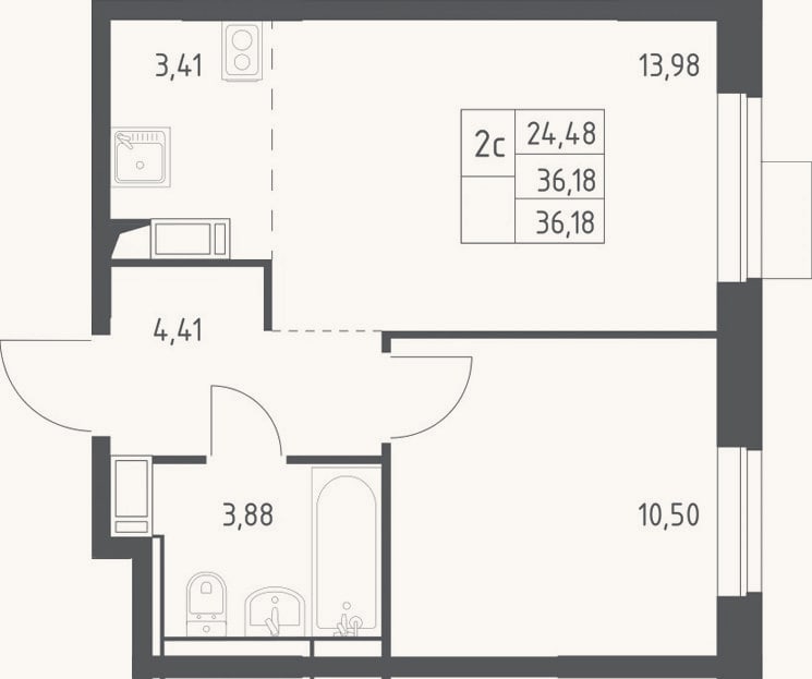Планировка: 2-к, 36,2 м²