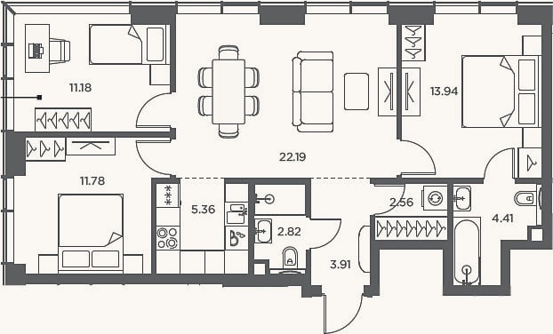 Планировка: 4+ к, 78,2 м²