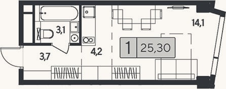 Планировка: Студия, 25,3 м²