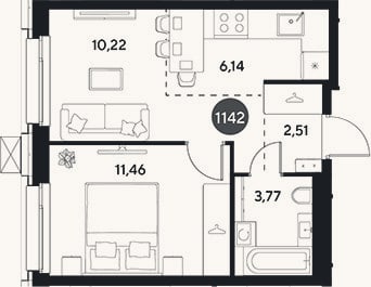 Планировка: 2-к, 34,1 м²