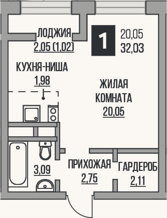 Планировка: Студия, 30 м²