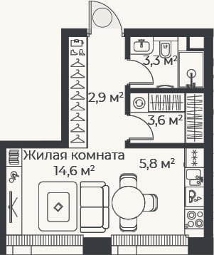 Планировка: Студия, 30,1 м²
