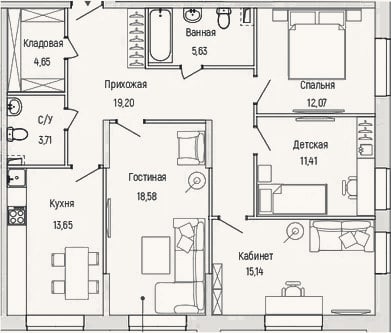 Планировка: 4+ к, 104 м²