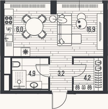 Планировка: Студия, 35,2 м²