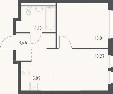 Планировка: 2-к, 32,9 м²