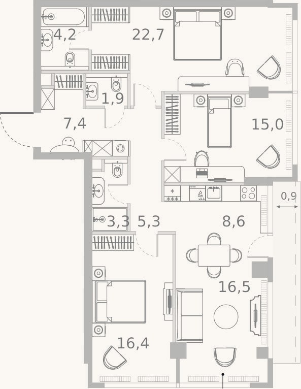 Планировка: 4+ к, 101,3 м²