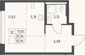 Планировка: Студия, 25,9 м²