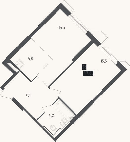 Планировка: 2-к, 47,8 м²