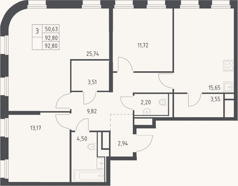 Планировка: 4+ к, 92,8 м²