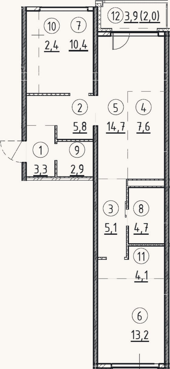 Планировка: 2-к, 76,1 м²