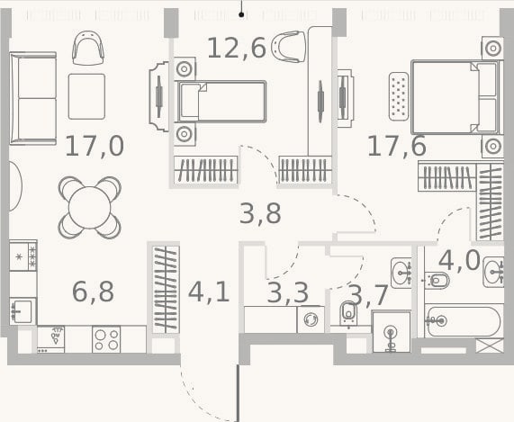 Планировка: 3-к, 72,9 м²
