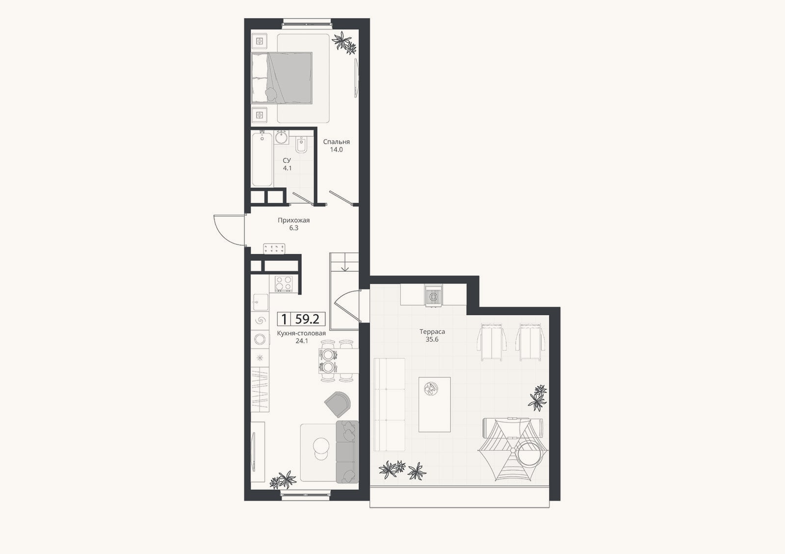 Планировка: 2-к, 48,5 м²