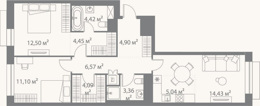 Планировка: 3-к, 70,9 м²