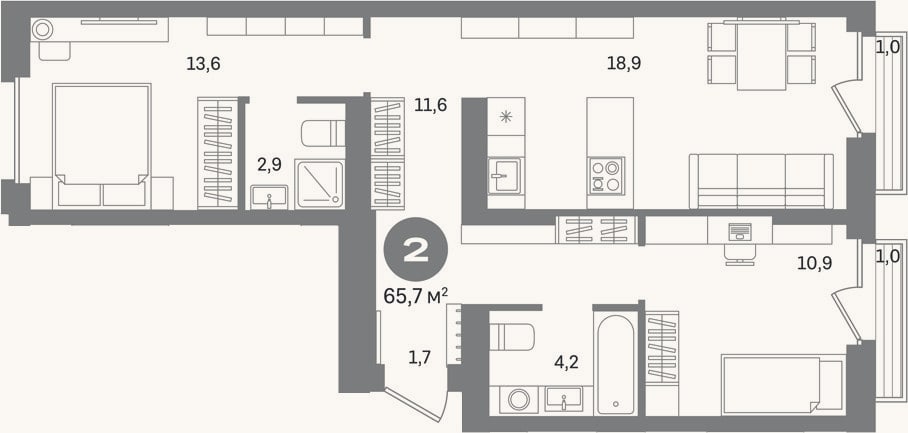 Планировка: 2-к, 63,7 м²