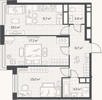 Планировка: 3-к, 62,6 м²
