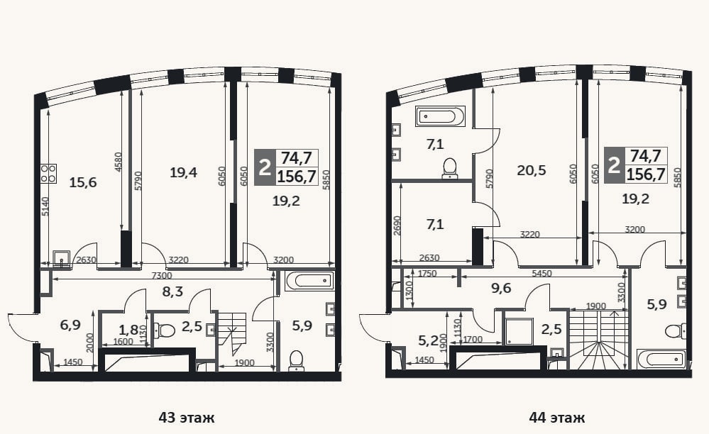 Планировка: 4+ к, 156,7 м²