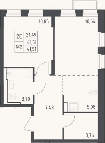 Планировка: 2-к, 41,5 м²