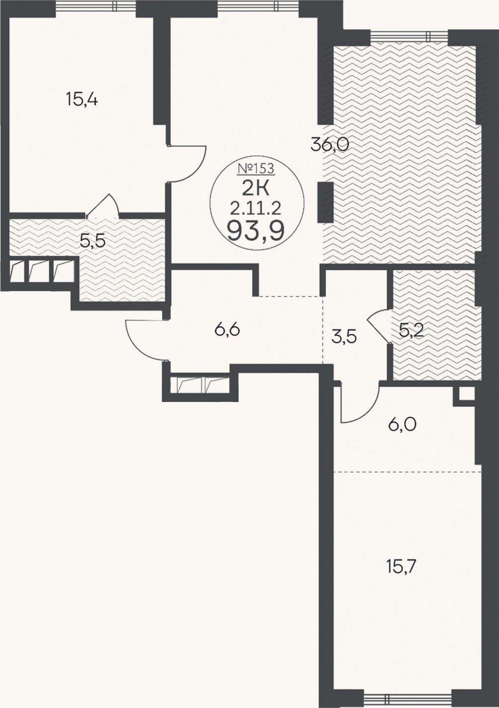 Планировка: 3-к, 93,9 м²